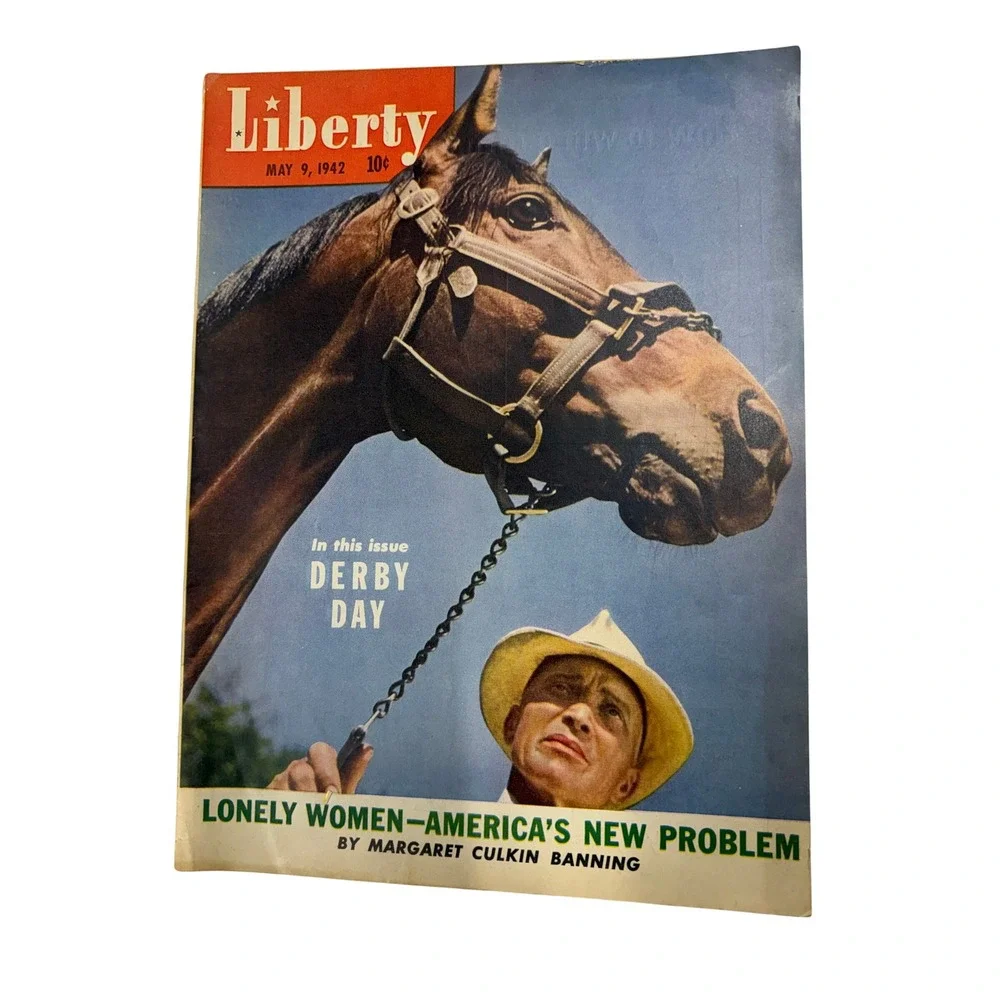 Vintage Liberty Magazine May 9 1942 Derby Day Horse Racing Cover WW2 Era Art